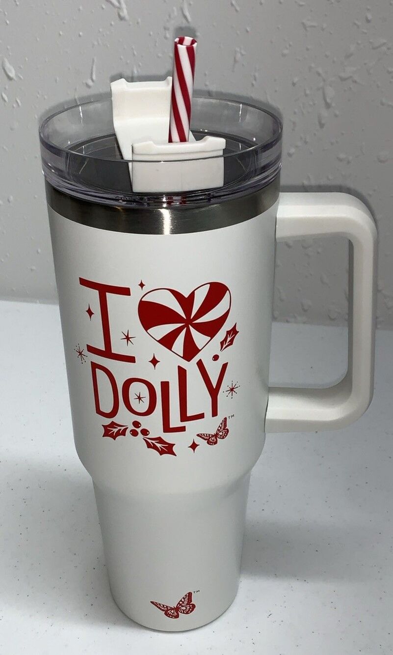 I Heart Dolly Christmas Tumbler 2025 DG 40oz White Peppermint Straw New